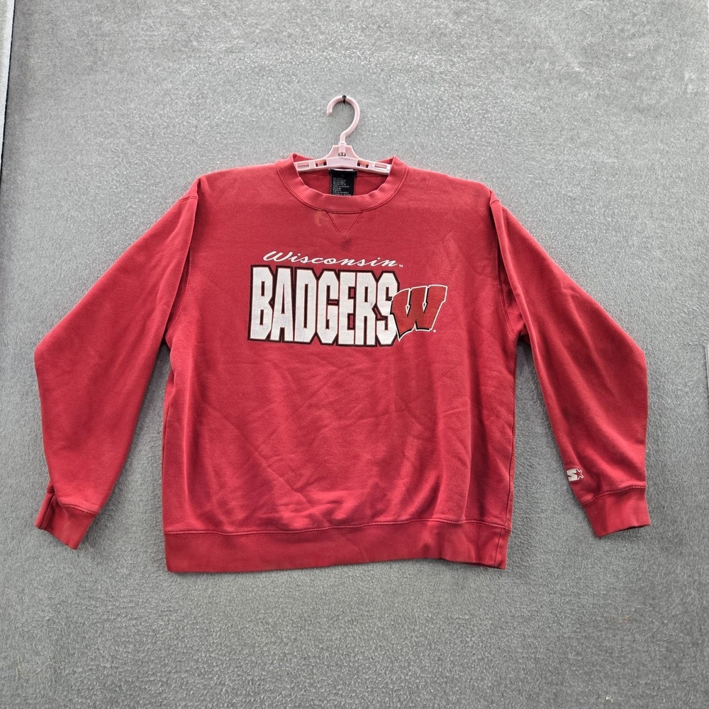 VINTAGE Wisconsin Badgers Men Sweatshirt L Red Logo Embroidery Starter READ